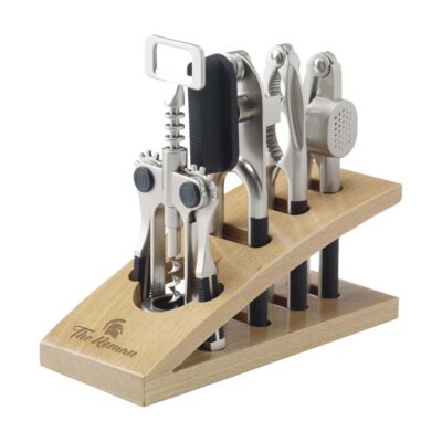 set-ustensile-bucatarie-4-piese-cu-suport-lemn-cernace-argintiunegru