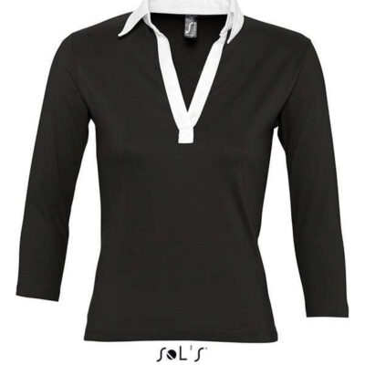 tricou-polo-bicolor-dama-negru