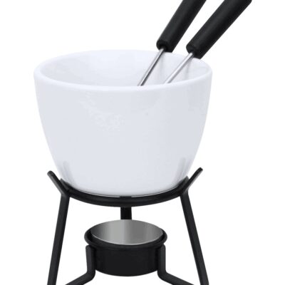 SET PENTRU FONDUE HELVET, CERAMICA, METAL, ALB