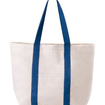 GEANTA PLAJA DRETAN, CU MANERE COLORATE, BUMBAC, ALBASTRU INCHIS