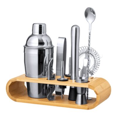 SET ACCESORII COCKTAIL HUNTON, INOX, BAMBUS, ARGINTIU