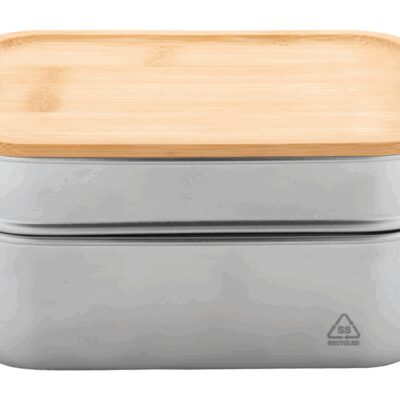 CASEROLA PERSONALIZATA, DUBLA PENTRU PRANZ KOTETSU, INOX, BAMBUS, 340ML, 600 ML, ARGINTIU
